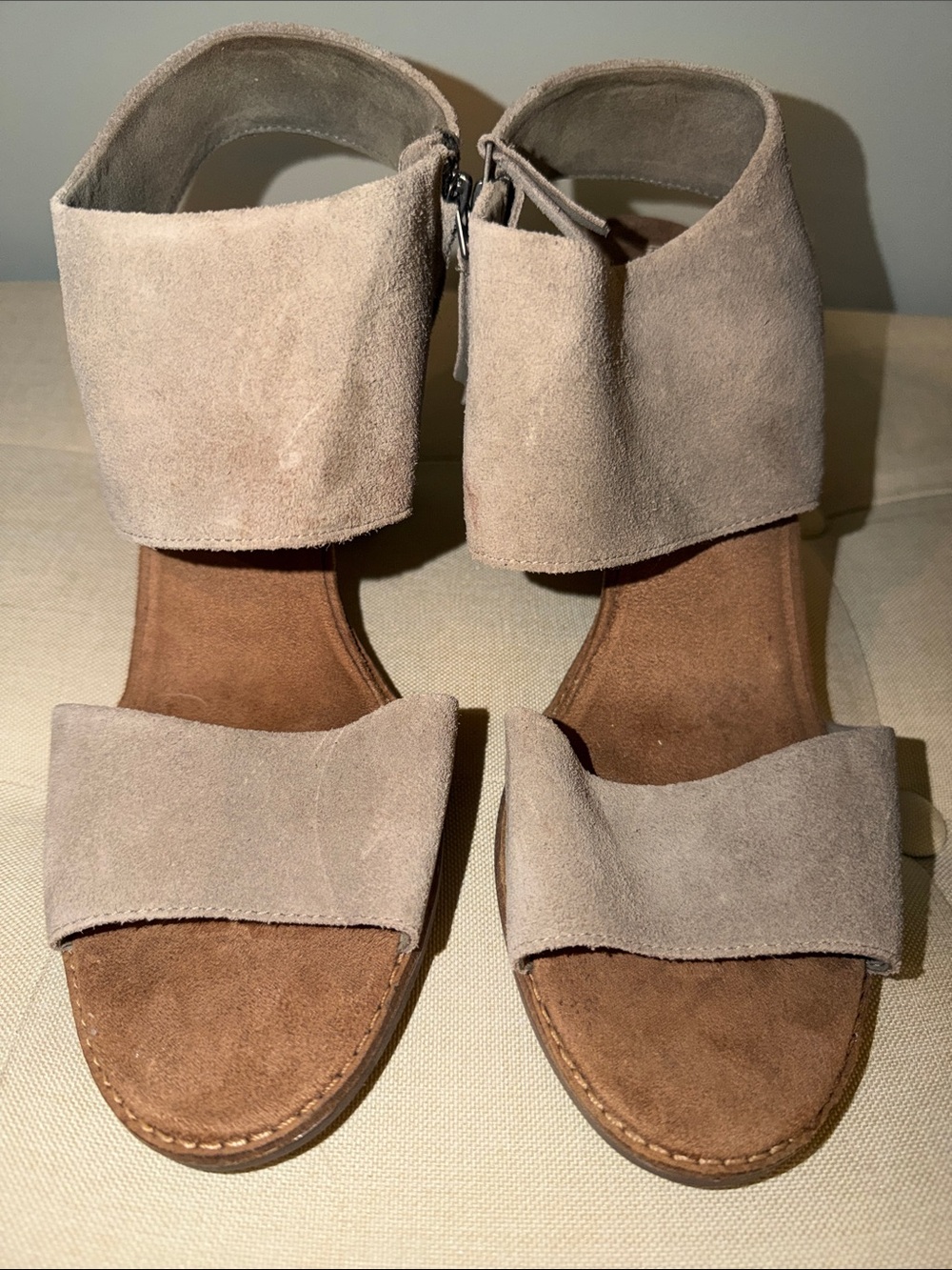 Toms Beige Suede Wide Cuff Ankle-Strap Sandals